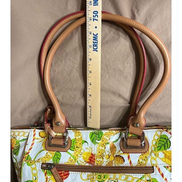Tignanello Leather & Canvas Tote Bag Purse With Floral Insects & Chain Print - Picture 9 of 11
